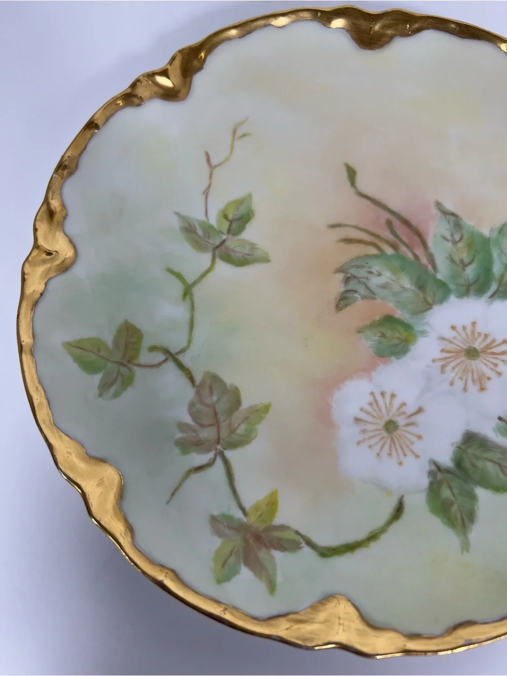 Antique Haviland Limoges France Hand Painted Floral Gold Gilt Cabinet Plate 7.5”